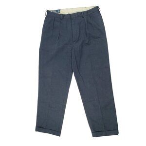 Vtg Polo Ralph Lauren Siena Men 36x32 Blue Navy Cotton Twill Pleated Cuff Pants